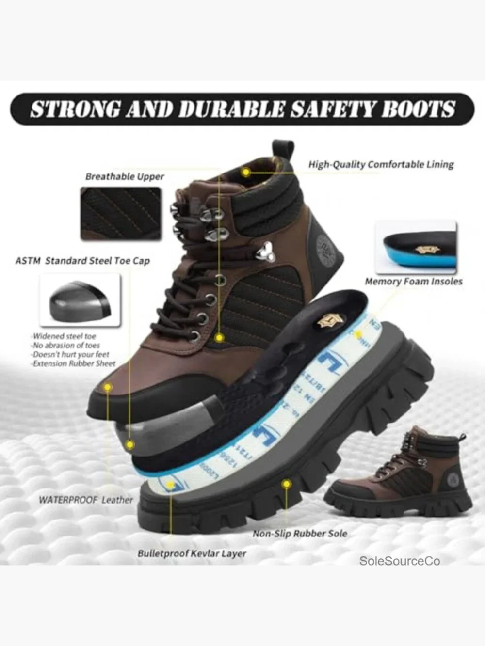 Men's Steel Toe Work Boots Waterproof Safety Construction Boots 6 Inch